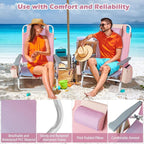 Goplus Beach Chair, Folding Backpack Beach Chairs for Adults with 5 Positions, Head Pillow, Cooler Bag, Towel Bar, Cup Holders, Sunbath Sling Tanning Lounge, Foldable Layout Camping Chairs