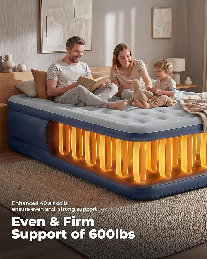 Air Mattress Full with Built in Pump,18'' Raised Inflatable Blow Up Mattress Full Size, 3 Mins Quick Self-Inflation/Deflation Inflatable Bed for Guests & Home, Outdoor Camping (Navy)