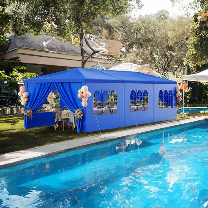 Outdoor Party Tent 10x30 Wedding Blue Tents for Parties, Heavy Duty Canopy Event Gazebo Shelter with 8 Removable Sidewalls Waterproof Party Wedding BBQ Events
