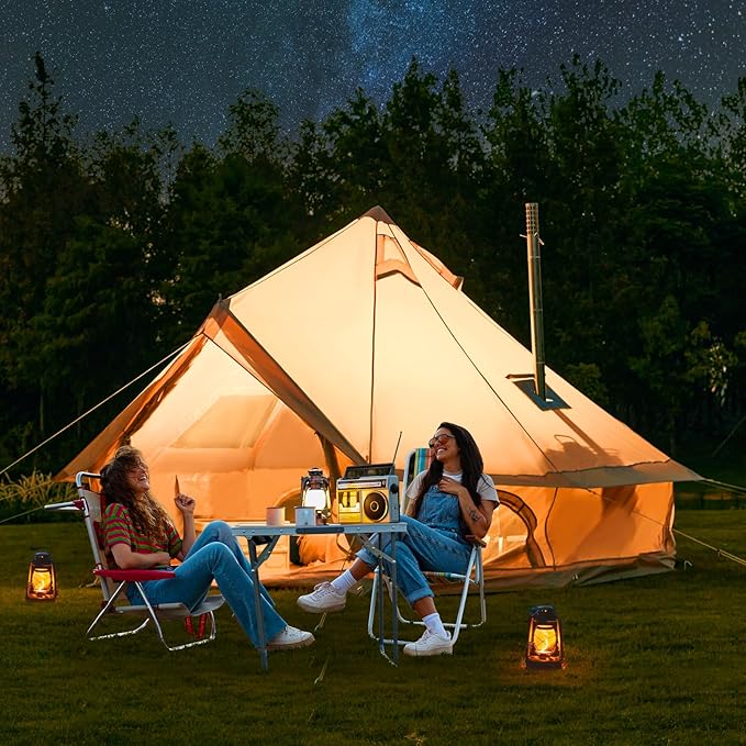 YOLENY Bell Tent, Yurt Tent 4/6/8/10 Person 4 Season Waterproof Glamping Tents w/Stove Jack for Family Camping Outdoor Party, Glamping Tents for Camping - 10/13.1/16.4FT
