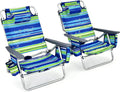Goplus Beach Chair, Folding Backpack Beach Chairs for Adults with 5 Positions, Head Pillow, Cooler Bag, Towel Bar, Cup Holders, Sunbath Sling Tanning Lounge, Foldable Layout Camping Chairs