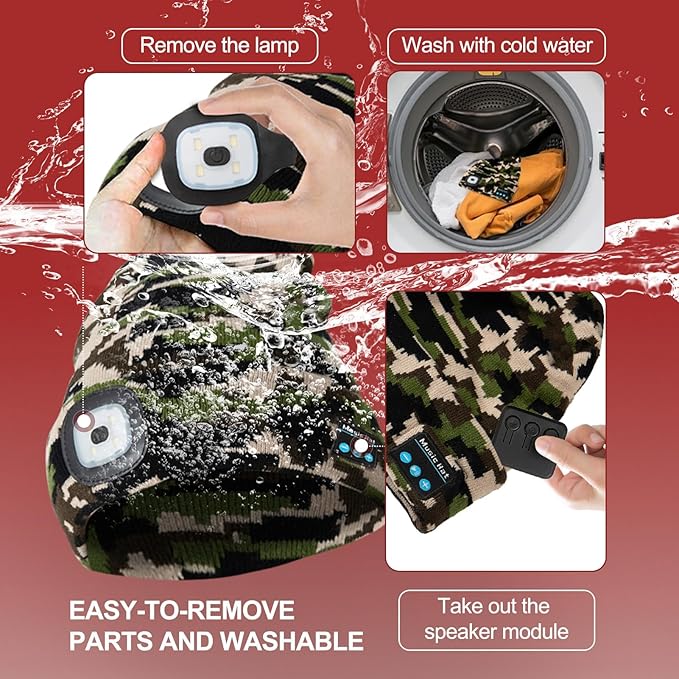 Gifts for Men, Rechargeable Bluetooth Music Unisex Beanie Hat with Light, Valentines Day Gifts for Him, Birthday Gifts for Men, Women, Camouflage