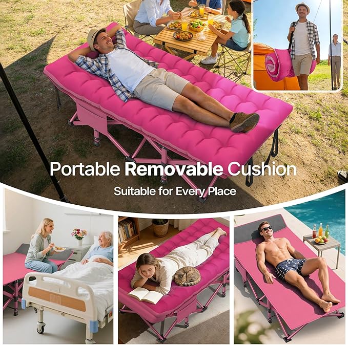 Suteck 32In XXL Folding Camping Cot, 900LBS Heavy Duty Sleeping Cot with Pillow Mattress, 1200D Double-Layer Oxford Portable Cot for Adults with Carry Bag for Home Office Nap Beach Travel