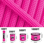 Paracord Rope 750 - Parachute para Cord 4mm 11 Strand Spool Rope Utility Nylon String for Outdoor Camping Survival Utility Tent Crafting DIY Projects - Neonpink 200ft