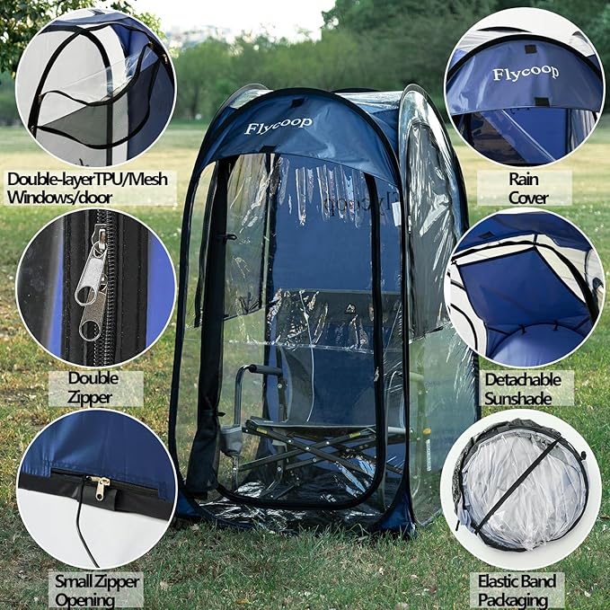 Sports Tent: Flycoop Portable Weather Pop Up Pod 1 Person to Provide Shelter from Wind Rain and Cold Weather Shelter for Outdoor Activities, Sports Events, Camping and Hiking