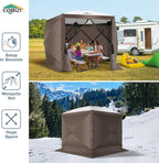 COBIZI Pop Up Gazebo Screen Tent Screen House for Camping, 10FTx10FT Screen Room with Mosquito Netting, Hub Tent Instant Screened Canopy with Carrying Bag and Ground Stakes, Brown