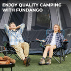 FUNDANGO Oversized Camping Chair for Adults,550lbs Heavy Duty Foldable Portable Lawn Chair with Padded Seat & Back, 4-can Cooler & Cup Holder, Carry Bag Included for Outdoor (Black/Grey)