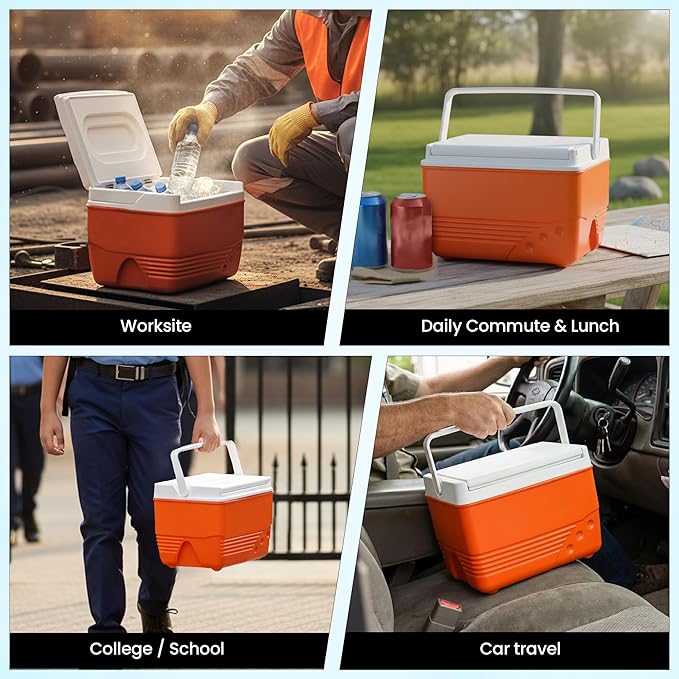 Small Cooler Hard Shell, Ice Chest with Retractable Handle, Small Hard Cooler Box with 3–4 Day Ice Retention, Car Cooler for Picnic, Beach, Work & Travel