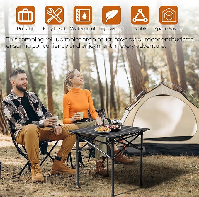 Outvita Beach Picnic Table, Lightweight Roll Up Low Camping Table, Portable Folding Table with Carrying Bag for Outdoor, BBQ, Sand, Picnic, Party, Patio 20 Inches