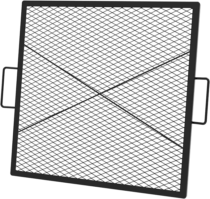 onlyfire Square Fire Pit Grill Grate, Heavy-Duty Steel Grate with Heat-Resistant Coating, Diamond Mesh & X-Marks Design for Outdoor BBQ, Camping, Backyard Gatherings - 30 inch
