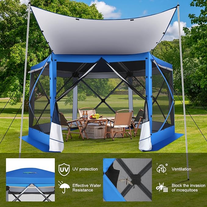 COBIZI 12x12 FT Pop Up Canopy Extendable Tent, Gazebos On Clearance with Removable Roof, Screened in Gazebo,Screen Tents Portable carpas para Patio for Outdoor Camping,Backyard,Garden, Blue(Upgraded)