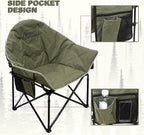 Oversized Camping Chair, Portable Folding Moon Chair with Side Pocket, Heavy Duty Outdoor Chair for Camping, Beach, Backyard, Support 400lbs(Green)