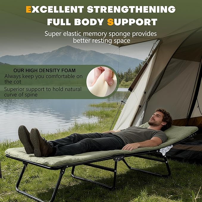 XMT Camping Cot with Mattress, 550LBS(Max Load), Portable Folding Outdoor Bed for Adults Kids, Double Layer 1200D, Heavy Duty Cot for Traveling Gear Supplier, Office Nap, Home Lounging