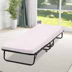 Folding Guest Bed with Wheels Portable Bed Extra Roll Away Foldable 3.9 Inch Comfort Foam Mattress Strong Sturdy Heavy Duty Frame for Home Restaurant, White