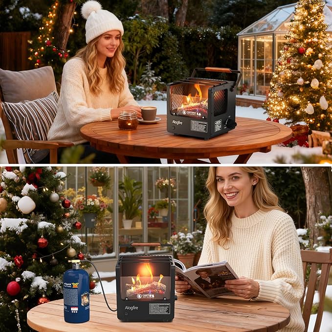 3-in-1 Portable Gas Fire Pit, 5200 BTU Butane Gas Heater and Stove, Real Flame Tabletop Fire Bowl with Safety Protection for Outdoor, Camping, Fishing