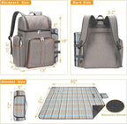 Picnic Backpack for 4, Picnic Basket Set, Leakproof Picnic Bag, Beach Cooler Backpack with Insulated Cooler Wine Pouch,Picnic Blanket, Double Deck Picnic Backpack for Beach,Camping,Park(BrushedKhaki)
