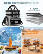 Tactical Lunch Bag & Lunch Box for Men - Large Double Deck Expandable Insulated Soft Adult Lunchbox for Work - Cooler Bag for Beach, Picnic, Camping,Outdoor，Travel (Gray,16L)
