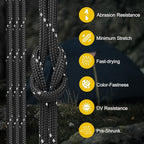 Reflective Paracord Rope 850Ib, 50/100/200/500/1000ft 4MM 11 Strand para Cords Lanyard Utility Parachute Cord for Tent Camping Hiking Survival Tactical Clothesline DIY Projects, Black 100FT