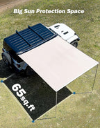 JOYTUTUS Vehicle Awning 6.6'x8.2' Roof Rack Pull-Out Sun Shade UV50+, Weatherproof 4x4 Side Sunshade for Camping, Car Awning with Adjustable Hardware, Quick Set-up, SUV/Truck/Van/Jeep