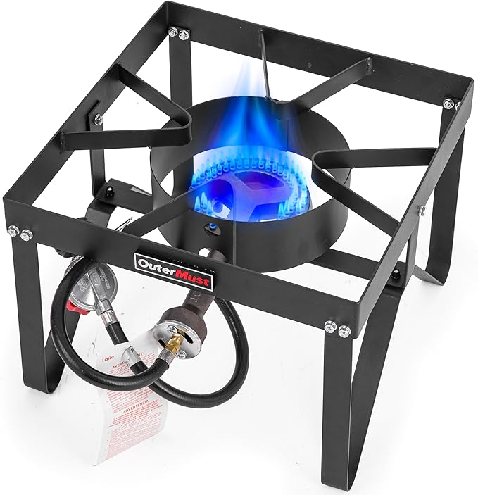Outdoor Propane Burner Heavy Duty Propane Gas Stoves for Cooking with 10 PSI Regulator and Cast Iron Braided Holes Perfect for Home Brewing, Crawfish Boiler, Turkey Fryer and Seafood Boiler