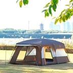KTT Extra Large Tent 10-12-14 Person(A),Family Cabin Tents,2 Rooms,3 Doors and 3 Windows with Mesh,Straight Wall,Waterproof,Double Layer,Big Tent for Outdoor,Picnic,Camping,Family Gathering