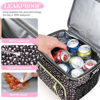 LOKASS Lunch Box for Women-16L-Insulated Lunch Bag Women, Expandable Double-layer Leakproof Cooler Bag with Upgrade Adjustable Shoulder Strap Ideal for Work/Travel/Picnics（Black Flower）