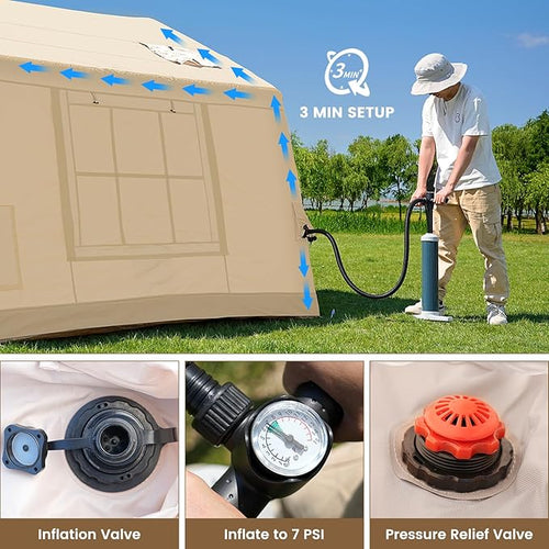 ABORON 2/6/8/10/12 Person Inflatable Camping Tent, Easy Setup Blow Up Tent with Hand Pump, PU3000mm Waterproof & Breathable 4 Season Glamping Tent for Outdoor Camping