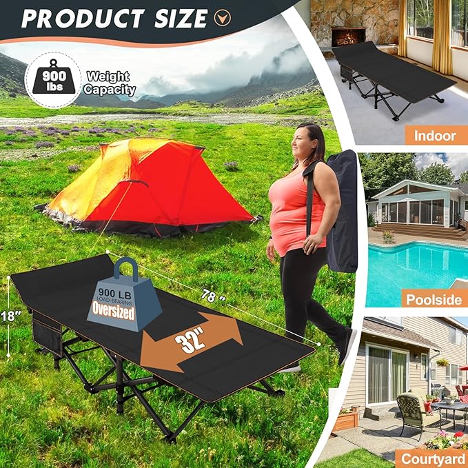 MOPHOTO Oversized Folding Camping Cot for Adults, 78" x 32" XXL Heavy Duty Sleeping Cots for Adults Portable Sleeping Bed Outdoor Camp Cot with Mattress for Home Camp Office Nap