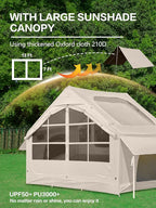 Inflatable Camping Tent,2/4/6/8 Person Glamping Inflatable Tents with Awning, Quick Setup Blow Up Tents with Pump, Waterproof Oxford Inflatable House for Camping, Air Glamping Hot Tents for Adult