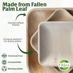 Raj Palm Leaf Plates 10" 100 Square Plates like Bamboo plates Disposable, Decorative Compostable Tableware for wedding, Lunch, Dinner, Birthday, Camping, Outdoor BBQ, Picnic