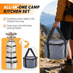 ROVSUN 34/10/6 pcs Camping Cookware Mess Kit, Lightweight Non-Stick Camping Cooking Pot and Pan Set with Stainless Steel Camping Gear Kettle Cup for Open Fire, Backpacking, Outdoor Cooking