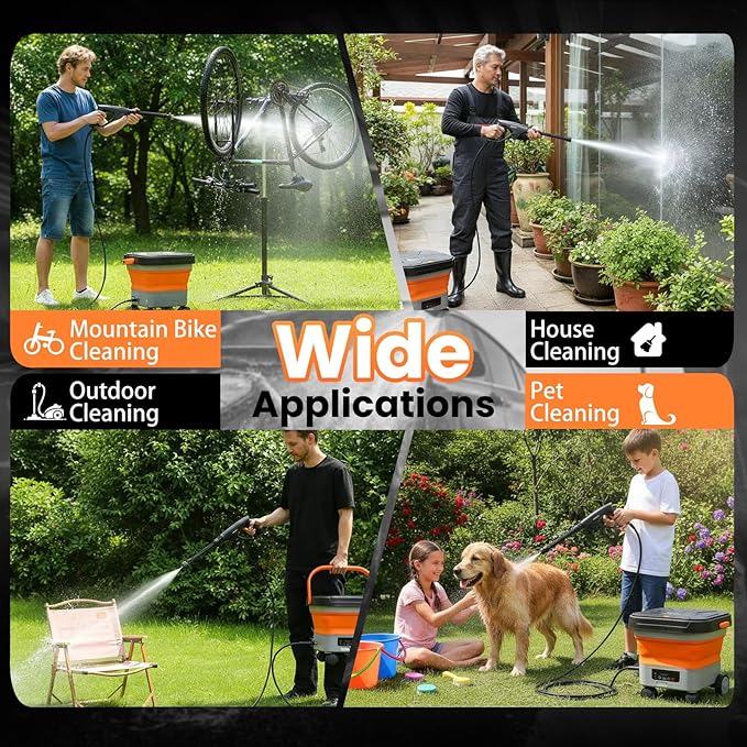 Portable Cordless Pressure Washer with 3.4-Gallon Tank, 6-in-1 Nozzle, Max 330PSI, 30000mAh Lithium Battery, Portable Sprayer Washer for Home, Camping, and Pet Cleaning