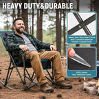 FUNDANGO Oversized Rocking Camping Chair for Adults, 2 Pack Portable Folding Lawn Chairs for Outside with Pillows, Wide Armrest, 2 Cup Holders, Carry Bag for Patio Garden Outdoor Supports 300Lbs