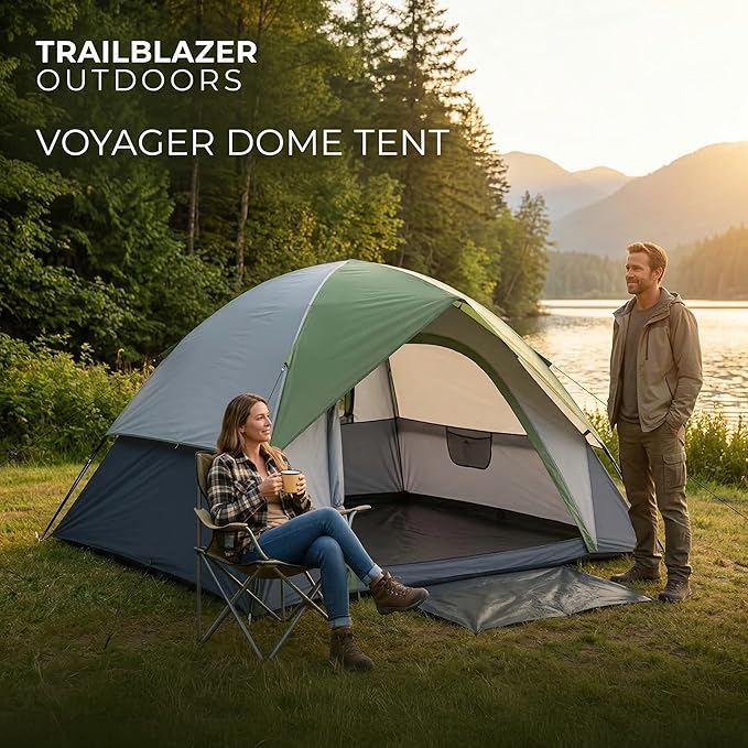XL 4 Person Dome Camping Tent, Double Layer Waterproof, Removable Rain Fly, for Outdoor Hiking, Fishing