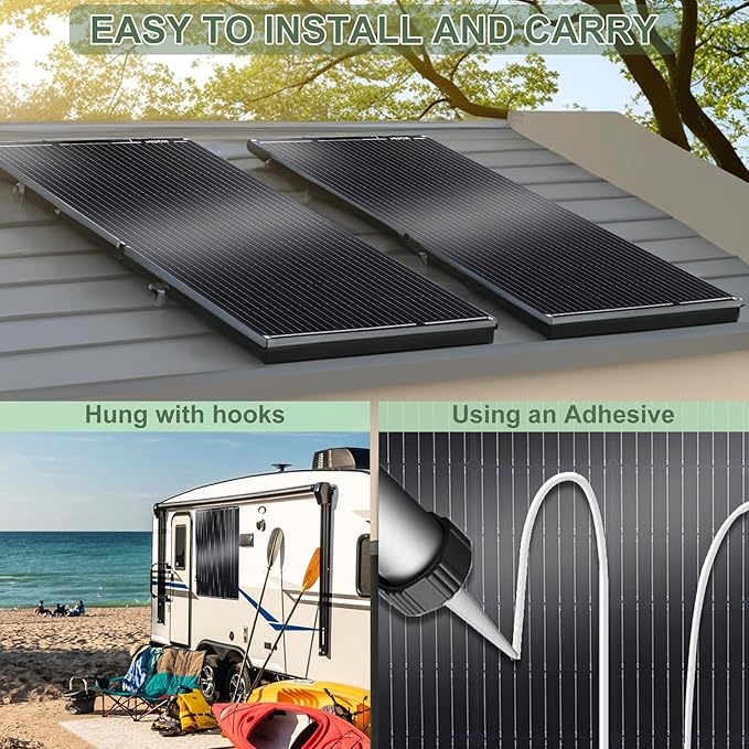 100W Flexible Solar Panel, Bendable 12V Monocrystalline Ultra-Flexible Bendable Mono Off-Grid Charger for Marine RV Cabin Van Car Boat Curve Surfaces