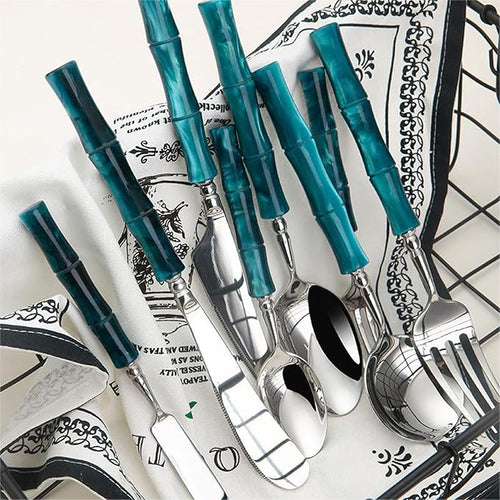 20 Piece Silverware Set Service for 4,Premium Bamboo Acrylic Handle Flatware Set Home Include Fork Knife Spoon Set Package for Christmas and Thanksgiving（Sapphire Blue）