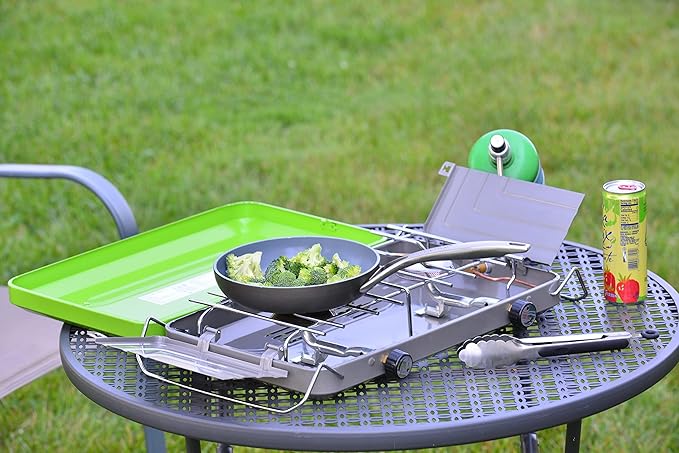 Flame King VT-101 2-Burner Portable Camping Stove Grill, Great for Outdoor Cooking, Backpacking, Compatible with 1LB Propane Gas Bottle