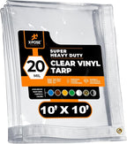 10' x 10' Clear Vinyl Tarp - Super Heavy Duty 20 Mil Transparent Waterproof PVC Tarpaulin with Brass Grommets - for Patio Enclosure, Camping, Outdoor Tent Cover, Porch Canopy - by Xpose Safety