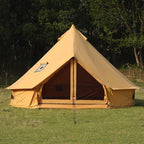 Cotton Canvas Bell Tent with Stove Jack, Roomy Yurt for Family Glamping Camping, 4 Season Tent with Zipped Removable Floor