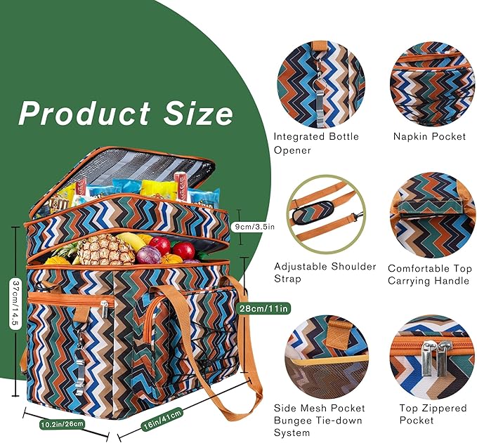 Soft Collapsible Insulated Sided Cooler - 60 Can Large Leakproof Picnic Beach Meal Prep Portable Travel Cooler for Shopping, Kayaking, Road Trips