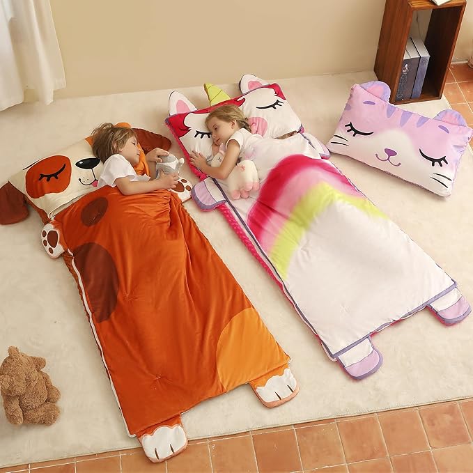 Kids Sleeping Bag, Toddlers Nap Mat, Girls Sleeping Mat for Daycare Preschool, Slumber Bag, Pillow, Blanket 3 in 1