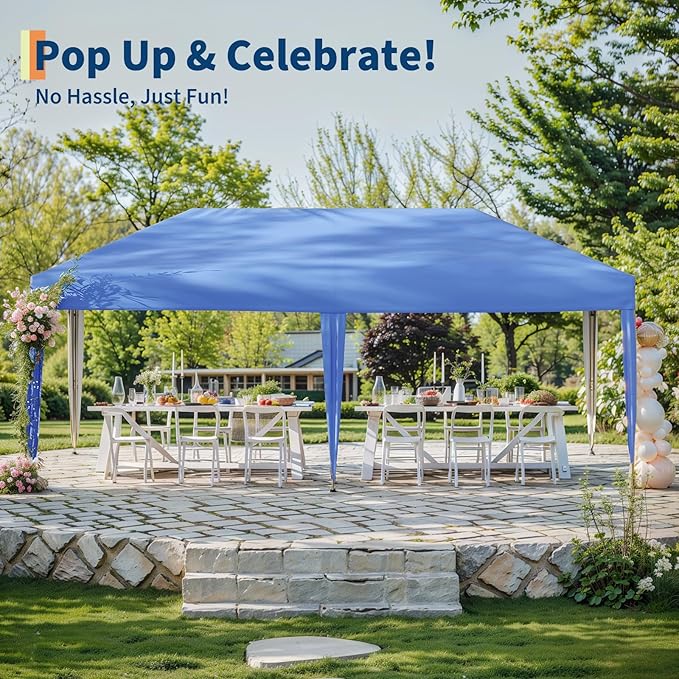 10x20 Pop Up Canopy with 0/4/6 Sidewalls, Beach Ten with One Push Setup, Heavy Duty Outdoor Instant Canopy Tent with Portable Roller Bag, Silver Coated Top, 3 Adjustable Height, Sandbags