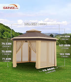 13x13 FT Pop-Up Gazebo – Double Roof, Mosquito Netting, Hexagonal Prompt Canopy Tent, UV & Rain Resistant, Adjustable Height, Portable Carry Bag for Patio, Backyard, Parties – Khaki + Beige