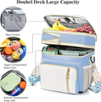 LOKASS Lunch Box for Women/Men-16L-Insulated Lunch Bag, Expandable Double-layer Leakproof Cooler Bag with Upgrade Adjustable Shoulder Strap Ideal for Work/Travel/Picnics（Sky Blue）