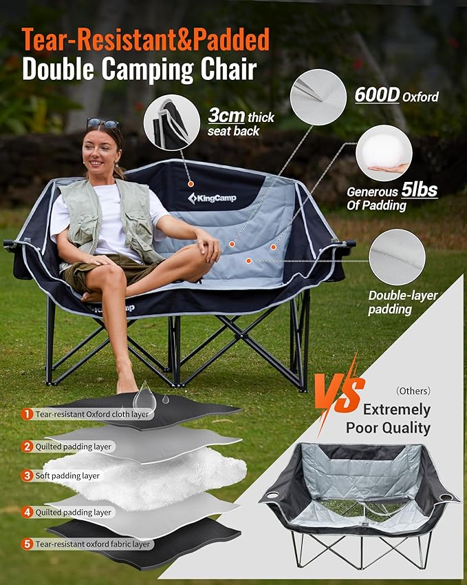KingCamp Double Camping Chair Folding Camping Table, Aluminum Roll-Up Camp Table