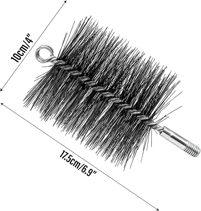 4 Inch Chimney Cleaning Brush Stainless Steel Wire Sweep Kit, Double Spiral Round Flue Pipe Duct Rust Removal Tool, Fireplace Burning Stove Pipes Cleaner Accessories for Dryer Tent Pipe Chimney Boiler
