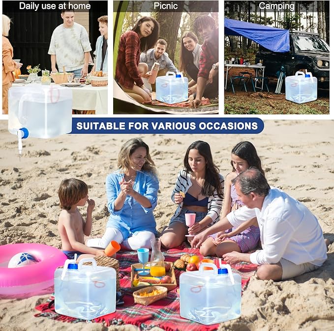 4 Pack PNEUICALLY Collapsible Water Jugs for Camping and Emergency - Foldable Water Storage Containers with Spigot, BPA Free 5.3 Gallon Tank