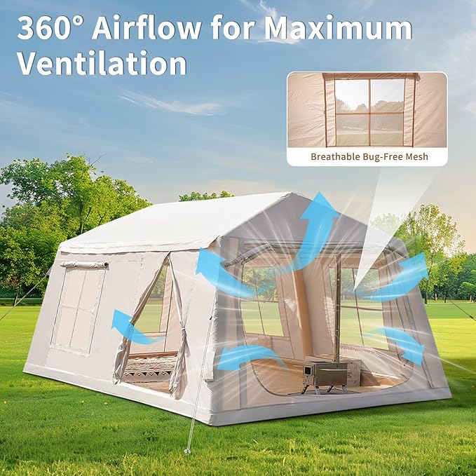ABORON 2/6/8/10/12 Person Inflatable Camping Tent, Easy Setup Blow Up Tent with Hand Pump, PU3000mm Waterproof & Breathable 4 Season Glamping Tent for Outdoor Camping