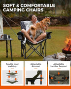 KingCamp Oversized Camping Folding Chair, Heavy Duty 450 LBS with Lumbar Support, Padded seat with Cup Holder&Cooler Bag, Ideal for Camp, Fishing, Sports Event, Backyard, Patio, Lawn (Lava Green)