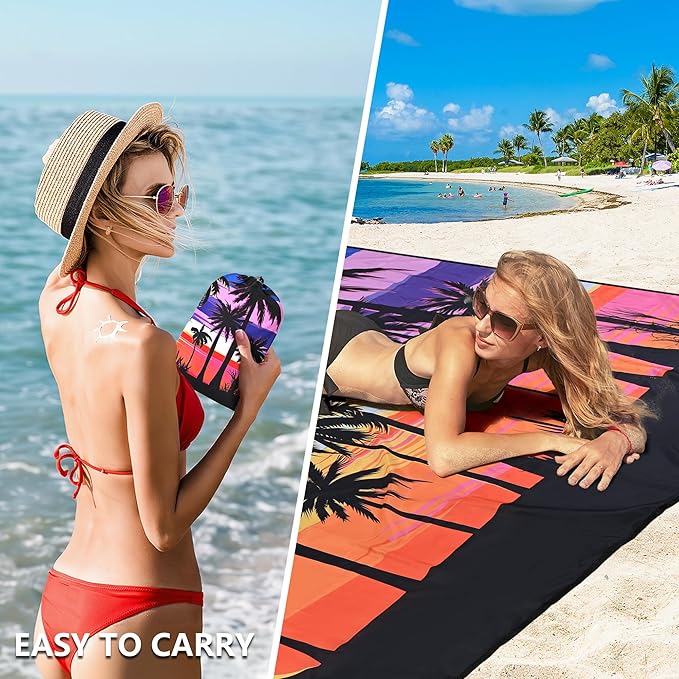 Beach Blanket Waterproof Sandproof Beach Mat 79" X 83"/10'x9'for 2-8 Adults Quick Drying Outdoor Picnic Mat Beach Accessories for Travel, Camping, Hiking